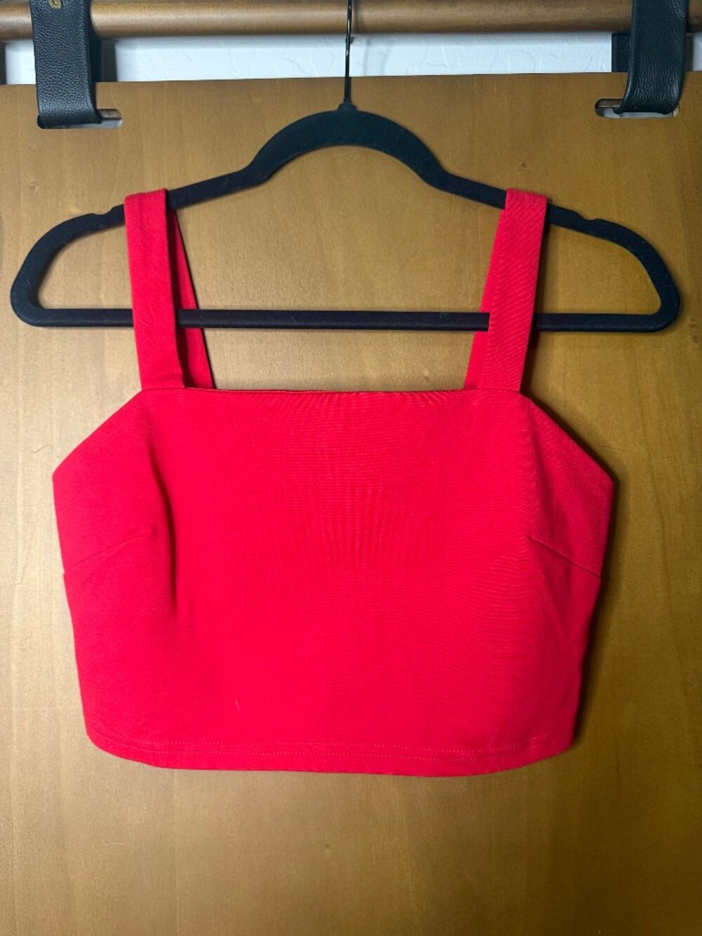 Karen Millen Petite Red Square-Neck Cropped Tank Top S Gold Back Zip